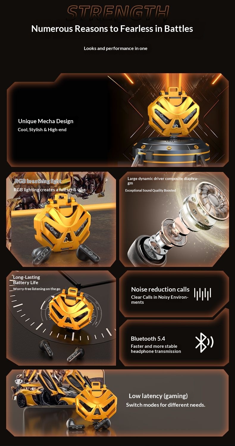 Wireless Bluetooth Gaming Earphones Low Latency Long Battery Life_voghion.com