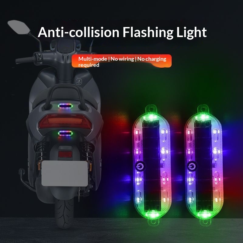Solar LED Warning Tail Red Blue For Motorcycle Bicycle Car Anti-Collision No Wiring Flashing Light_voghion.com