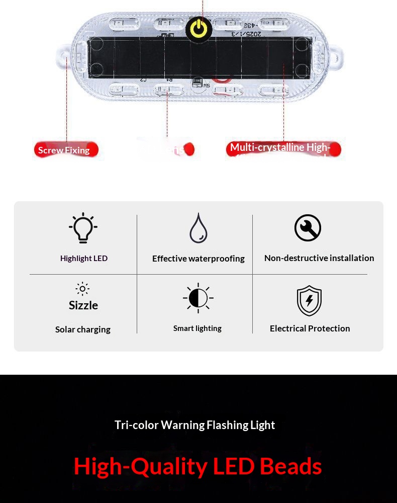 Solar Led Warning Tail Light For Motorcycle And Bicycle Car_voghion.com