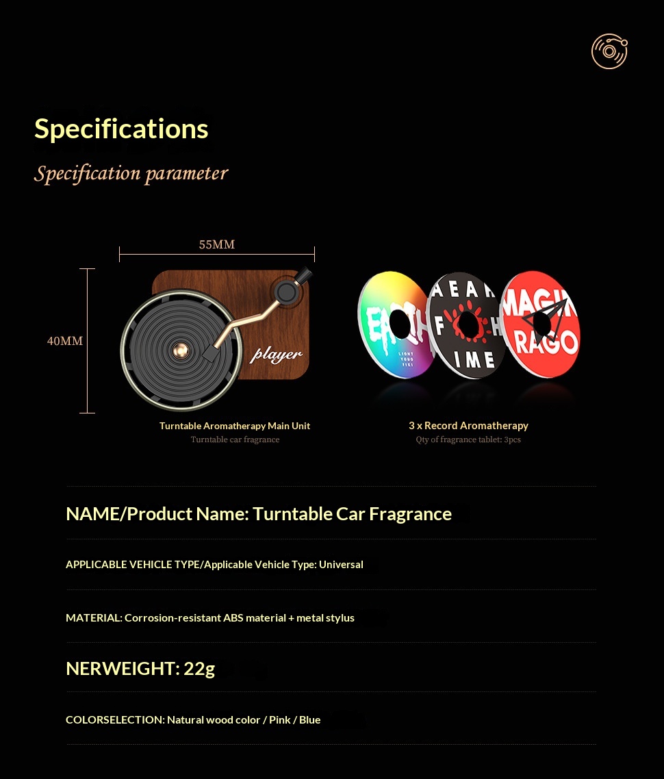 Air Vent Record Player Taylor Interior Light Fragrance Deodorizer High-end Car Decoration_voghion.com