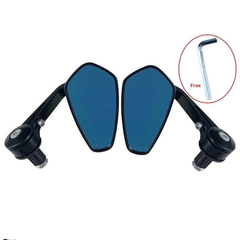 Motorcycle Electric Vehicle Folding Handlebar End Cap Reflective Rearview Rotatable Blue Mirror_voghion.com