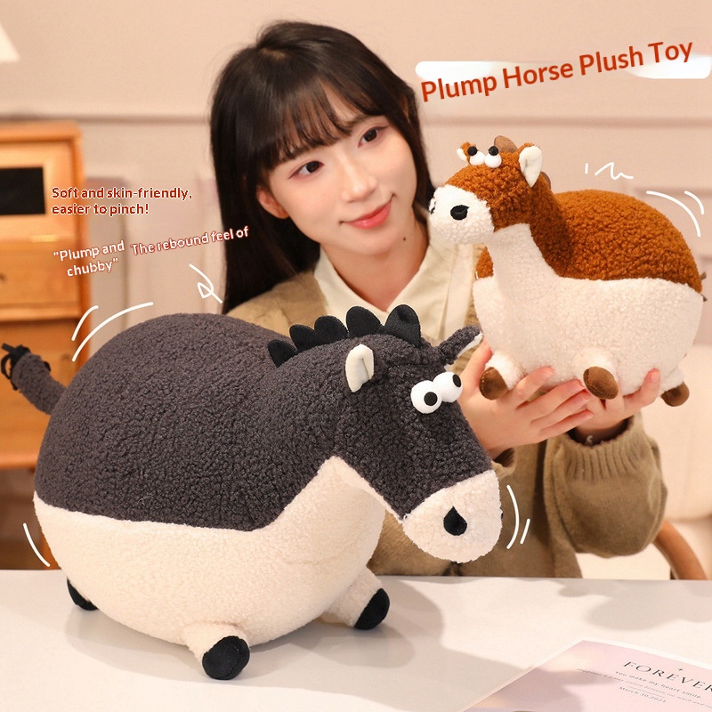 Cute Round Chubby Plush Toy, Zodiac Horse Doll, Year Of The Horse Mascot, Children's Stuffed Doll Gift_voghion.com