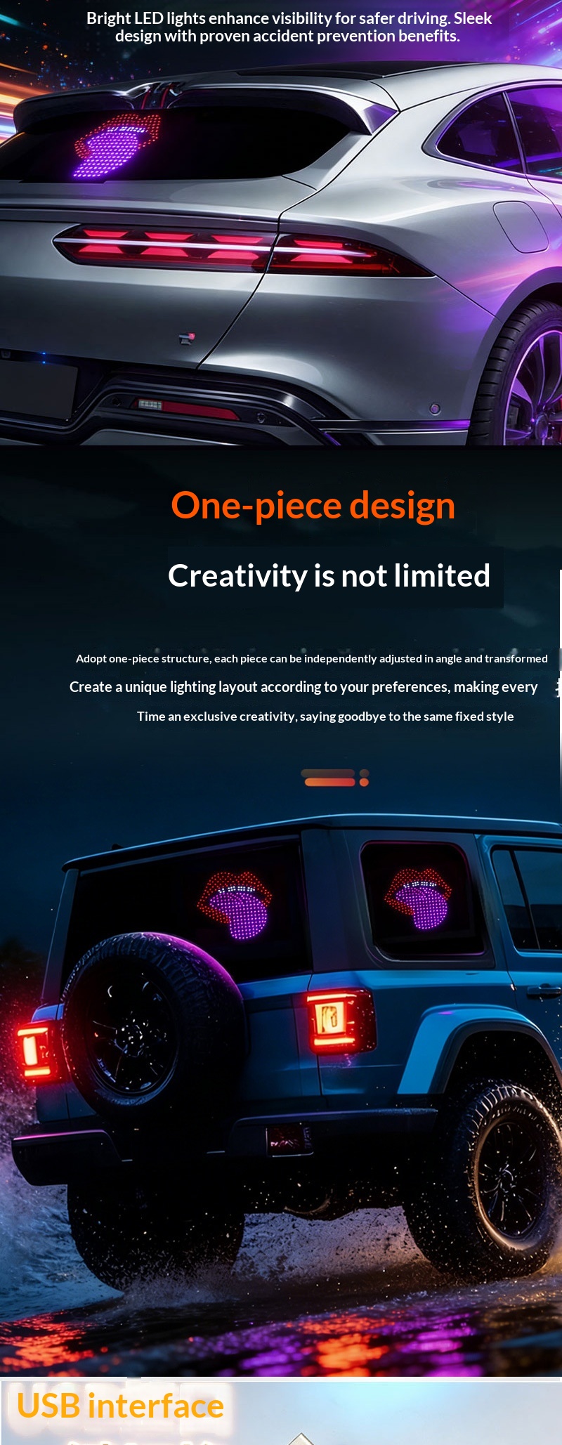 Lip-shaped Car LED Display Decorative Red Lip Personalized Modification Ambient Warning Light, Cross-border Hot Seller_voghion.com