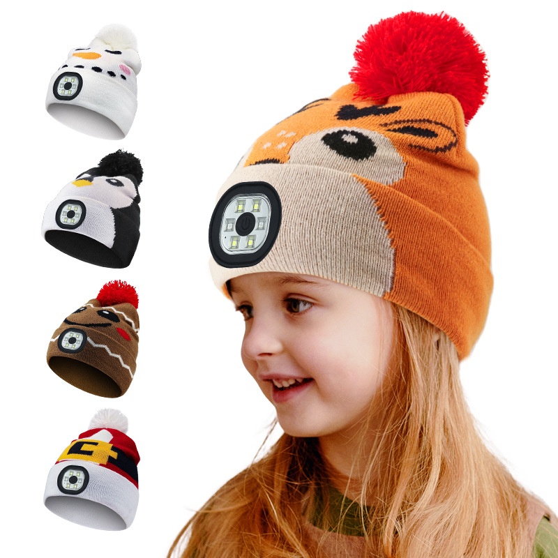 Led Christmas Beanie With Usb Rechargeable Light For Kids_voghion.com