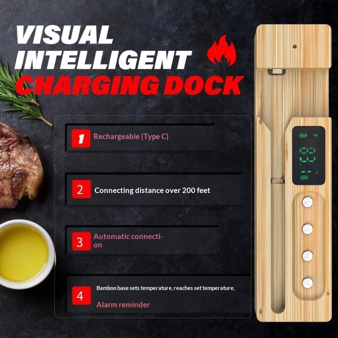 Termometro da cucina per barbecue, nuovo, wireless Bluetooth, IP68, impermeabile, resistente alle alte temperature, per grigliare carne, in ceramica._voghion.com