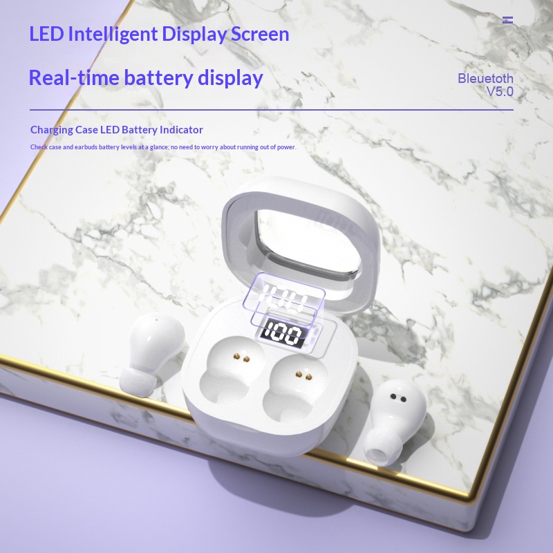 New Mini Bluetooth Earbuds With Digital Display, Noise Cancelling, In-Ear Style, Side Sleeping, Comfortable Wear,_voghion.com