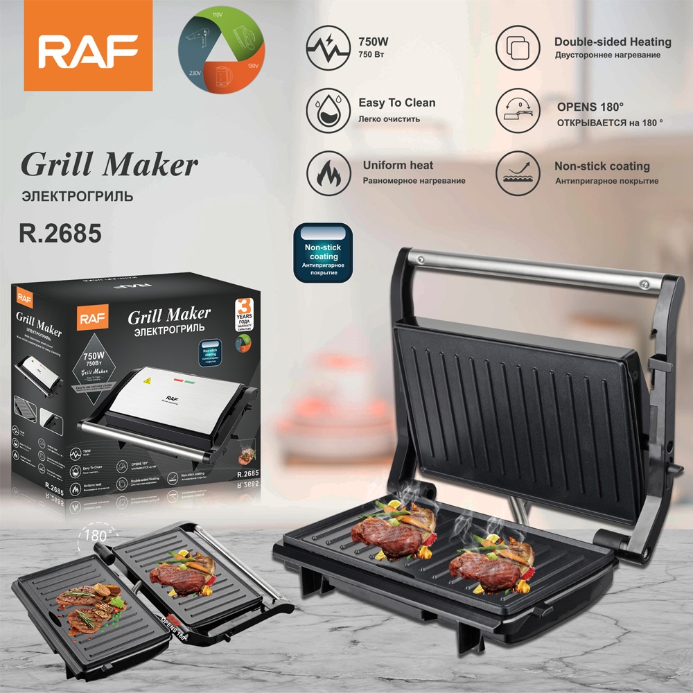 220V Steak Panini Breakfast Grill Meat Sausage Burger Bread Toaster Sandwich Maker_voghion.com