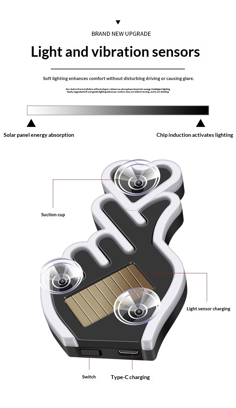 Heart Solar Decorative LED Warning Triangle Rear Window Car Fun Cute Atmosphere Light_voghion.com