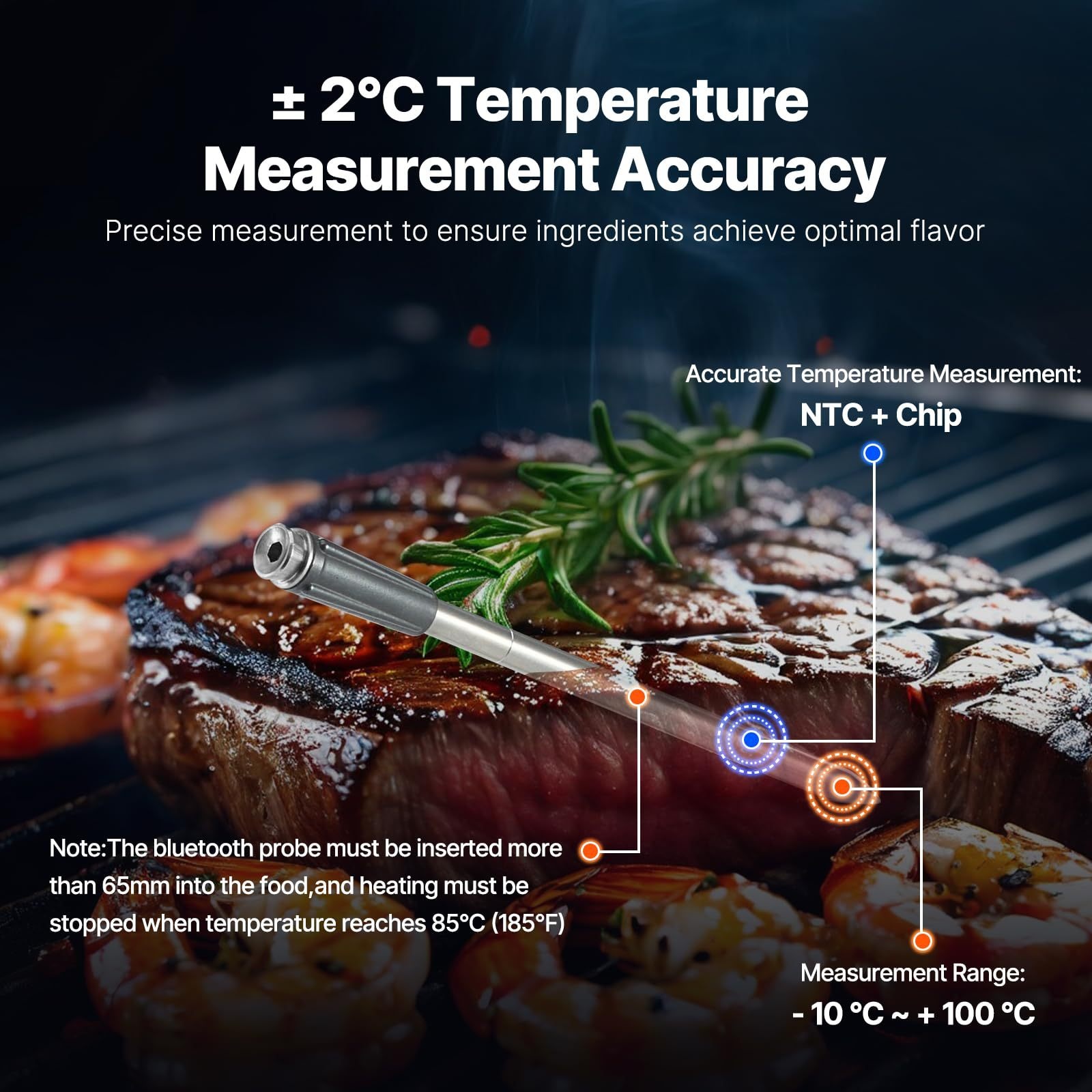 Termometro da cucina per barbecue, nuovo, wireless Bluetooth, IP68, impermeabile, resistente alle alte temperature, per grigliare carne, in ceramica._voghion.com