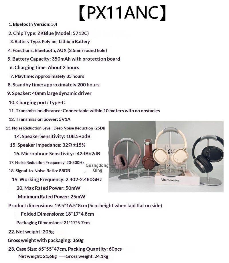 Retro New Active Noise Cancelling Wireless Over-Ear Bluetooth Headphones With Deep Bass Full Coverage Headset_voghion.com