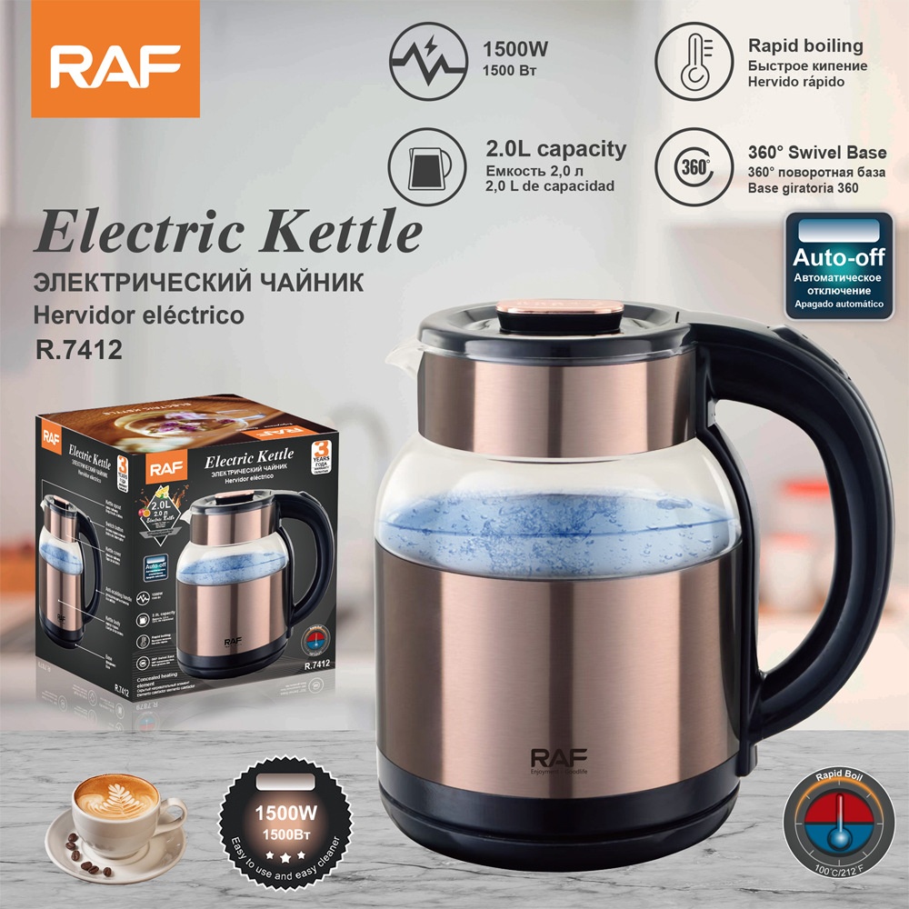 RAF European Standard Cross-Bord Exclusive Hot-Selling Household Electric Kettle 2L High Borosilicate Glass Wat_voghion.com