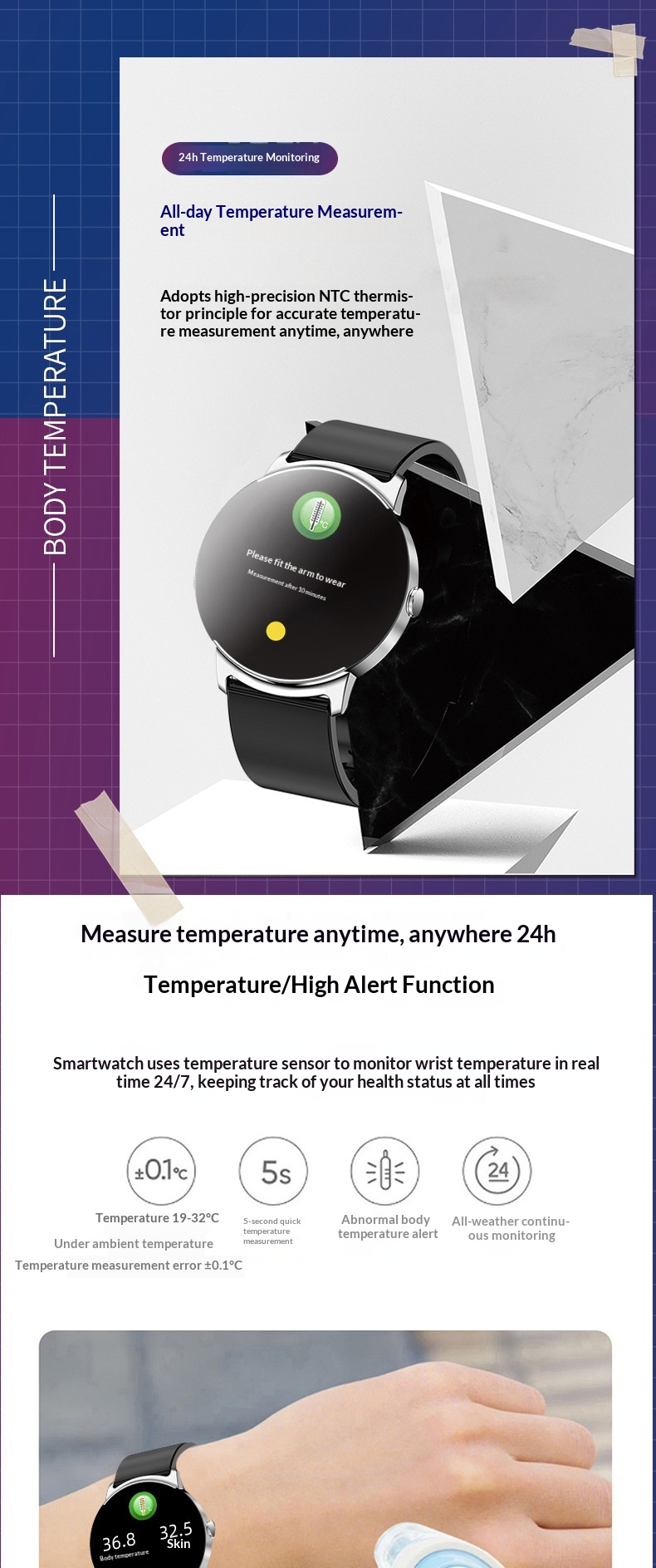 Smartwatch z funkcją pomiaru glukozy i tętna wodoodporny_voghion.com