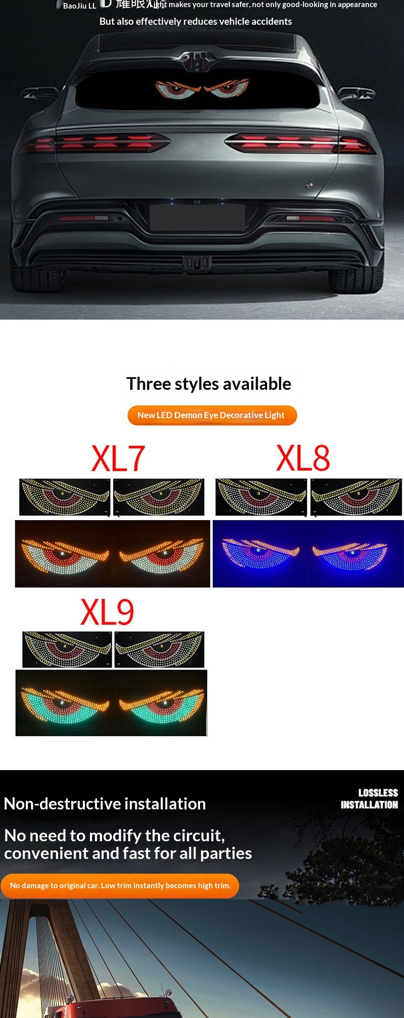 Cross-Border USB Dynamic Demon Eye Sticker LED Display Truck Car Front And Rear Windshield Light_voghion.com