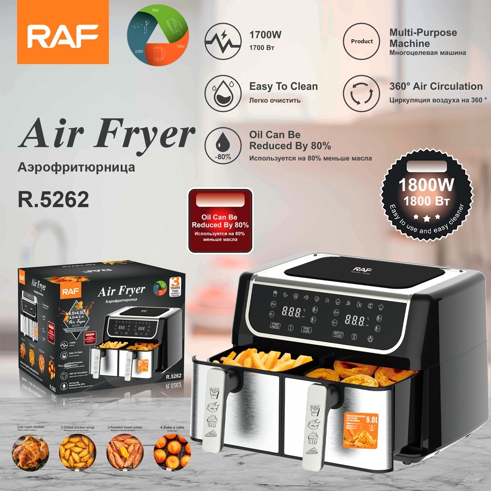 RAF EU Standard Cross-Border Tank Air Fryer Chamber Large Capacity Multi-Function Pot Dual Basket Smart Touch Screen_voghion.com