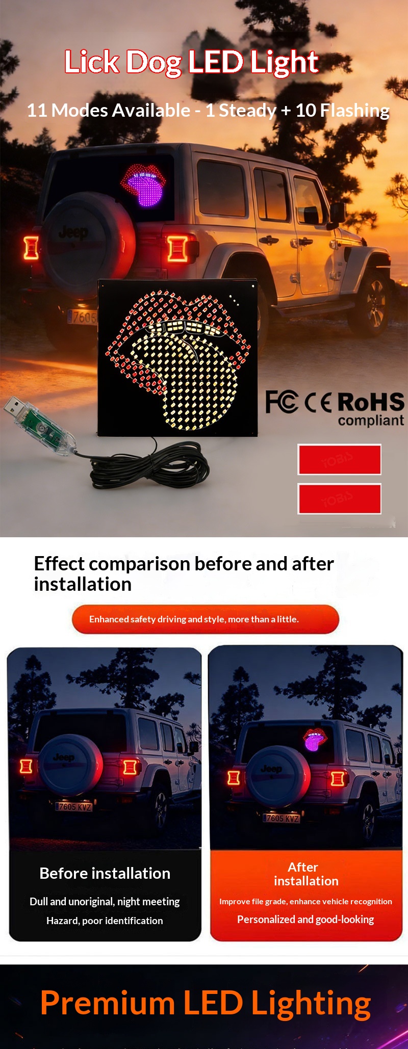 Lip-shaped Car LED Display Decorative Red Lip Personalized Modification Ambient Warning Light, Cross-border Hot Seller_voghion.com
