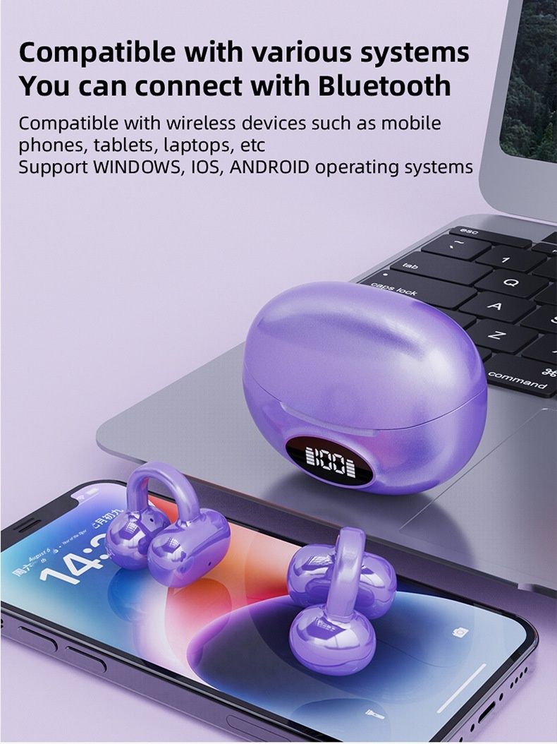 Wireless Bluetooth Ear Clip Headphones With Noise Cancellation_voghion.com
