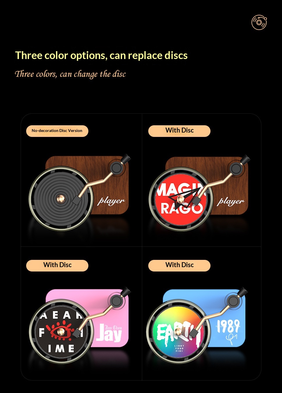 Air Vent Record Player Taylor Interior Light Fragrance Deodorizer High-end Car Decoration_voghion.com