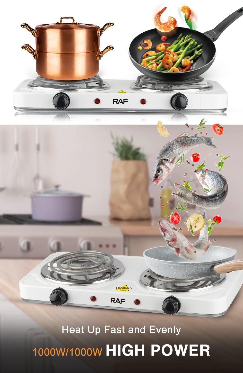 Apparecchio in ceramica a doppia testa, multifunzione, per cucinare, per caffè, piccolo fornello elettrico domestico, vendita all'ingrosso_voghion.com