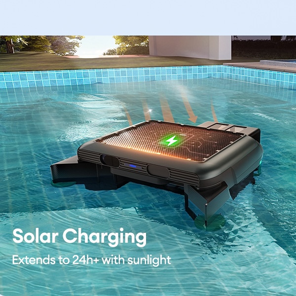 Pulitore per piscine transfrontaliero a energia solare, robot intelligente wireless completamente automatico per la pulizia delle foglie superficiali con_voghion.com