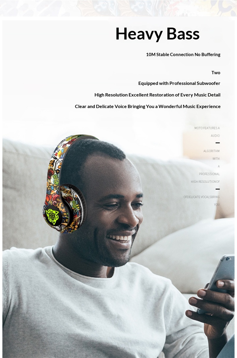 Modello privato transfrontaliero P35 Tendenza nazionale Graffiti Cuffie wireless Auricolari Bluetooth Supporto personalizzazione_voghion.com