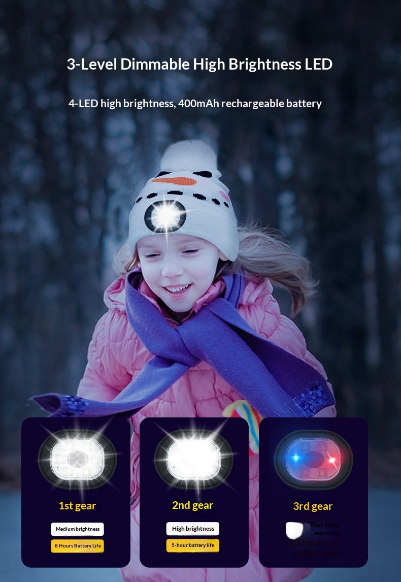 Led Christmas Beanie With Usb Rechargeable Light For Kids_voghion.com