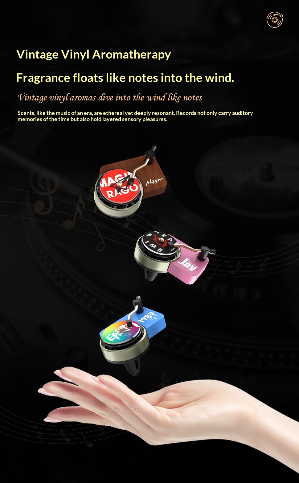 Air Vent Record Player Taylor Interior Light Fragrance Deodorizer High-end Car Decoration_voghion.com