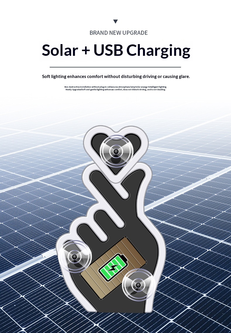 Heart Solar Decorative LED Warning Triangle Rear Window Car Fun Cute Atmosphere Light_voghion.com