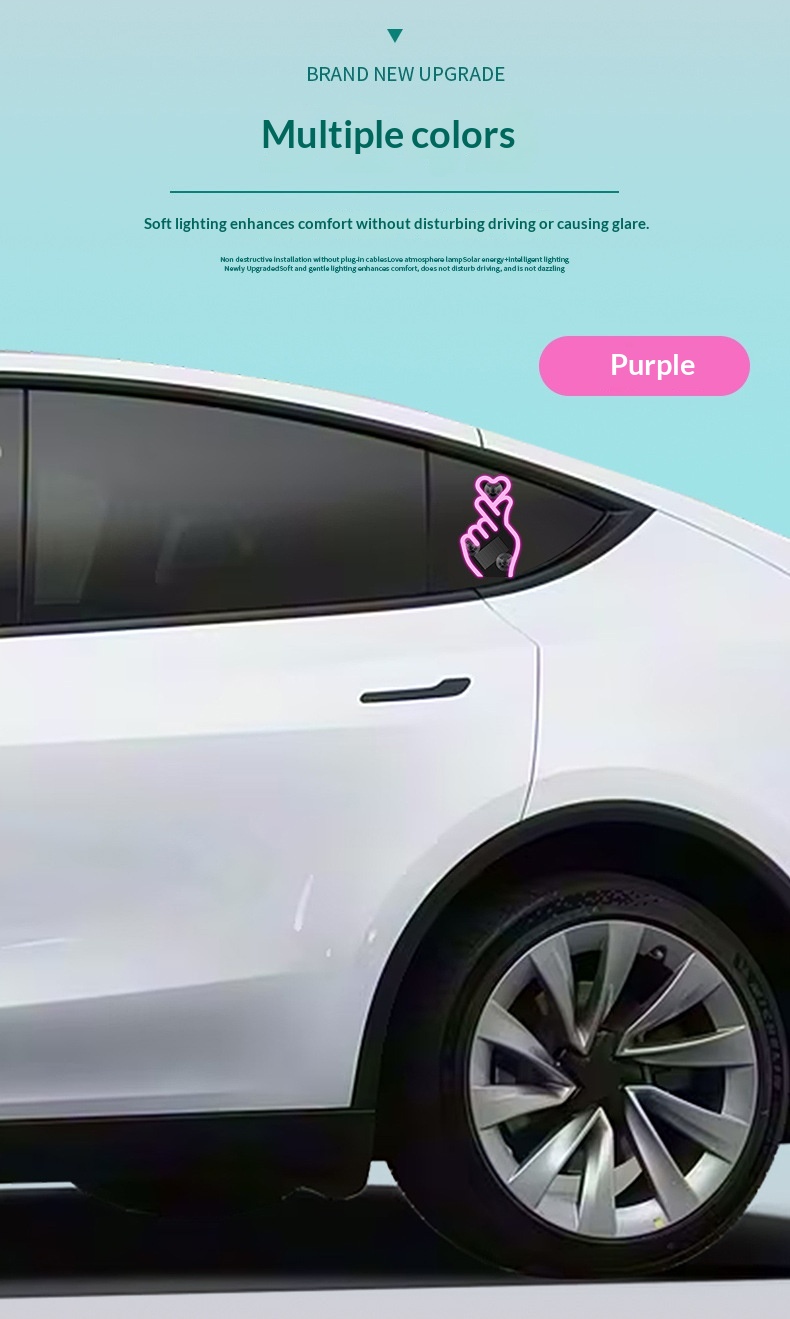 Heart Solar Decorative LED Warning Triangle Rear Window Car Fun Cute Atmosphere Light_voghion.com