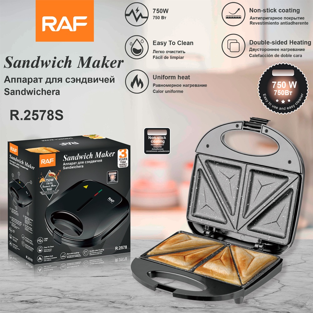 Macchina multifunzione per toast, waffle e colazione, riscaldante e per sandwich, conforme agli standard RAF UE, per uso domestico e transfrontaliero, modello 2578._voghion.com