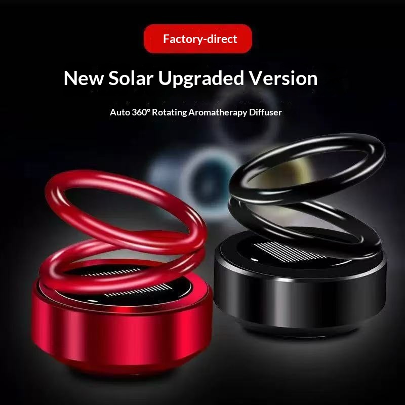 Cross-Border Aromatherapy Decoration Solar-Powered Rotating Ornament Double Ring Floating Creative Car Interior_voghion.com