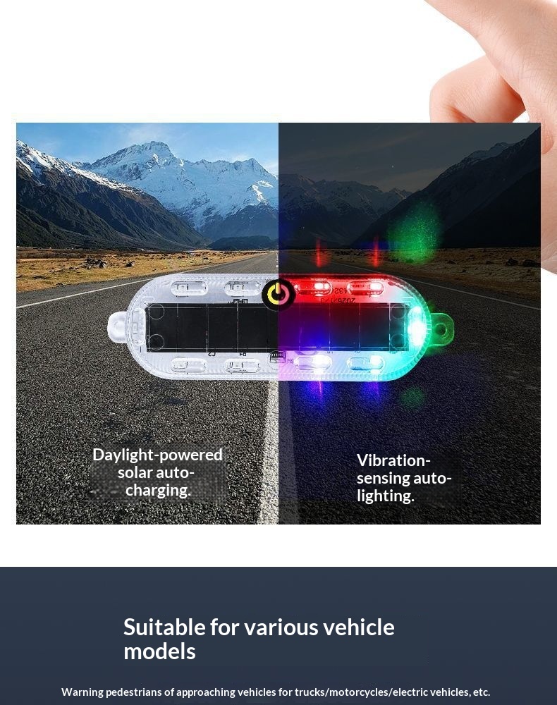 Solar Led Warning Tail Light For Motorcycle And Bicycle Car_voghion.com