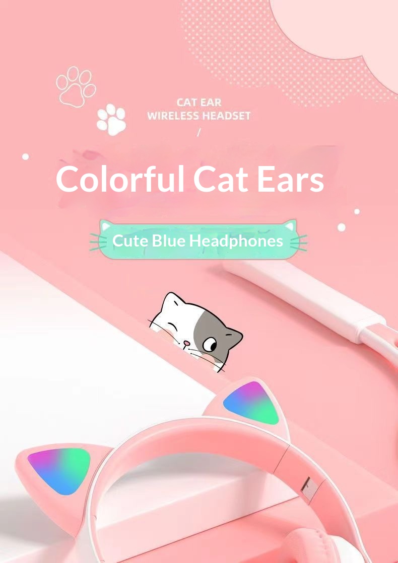 Glowing Cat Ear Bluetooth Headphones With Microphone For Gaming_voghion.com