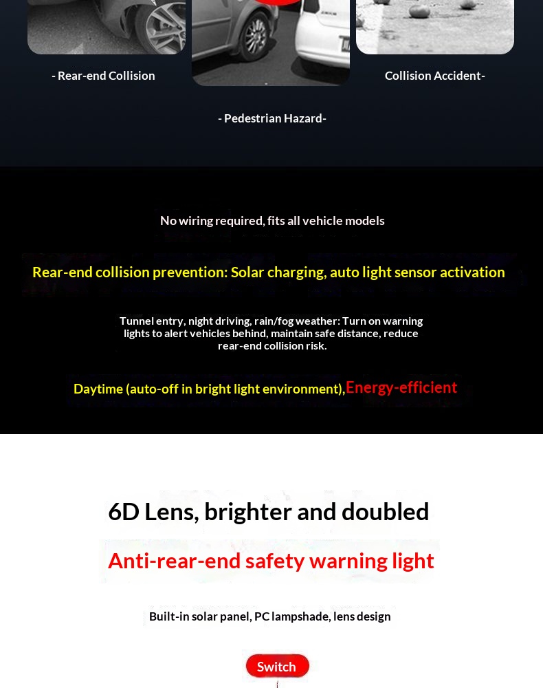 Solar Led Warning Tail Light For Motorcycle And Bicycle Car_voghion.com