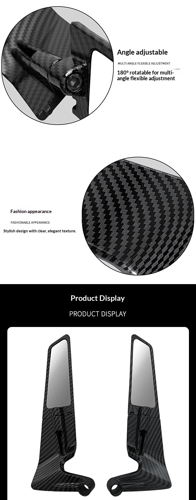 Scooter, Street Bike, Modified Rearview Mirror, Retro Motorcycle Foldable Fixed-wing Universal Reflector_voghion.com