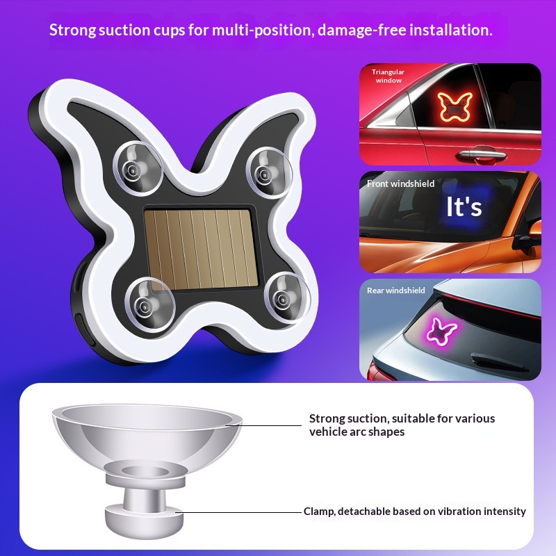 Cross-border Heart Gesture LED Decorative Bottle-shaped Car Window Atmosphere Light, Butterfly Sensor, Solar-powered_voghion.com