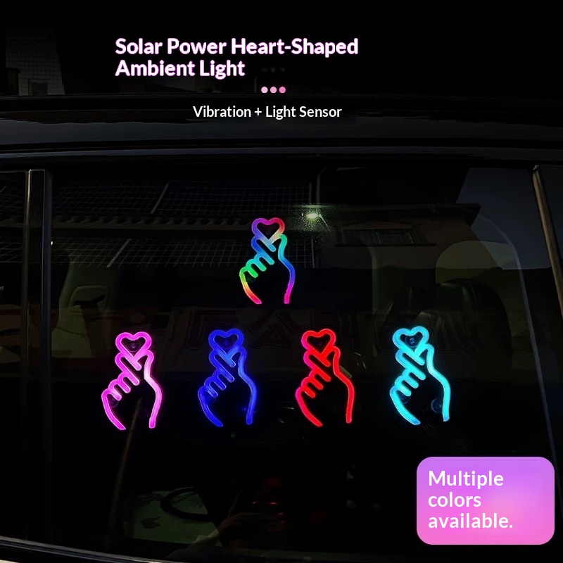 Heart Solar Decorative LED Warning Triangle Rear Window Car Fun Cute Atmosphere Light_voghion.com