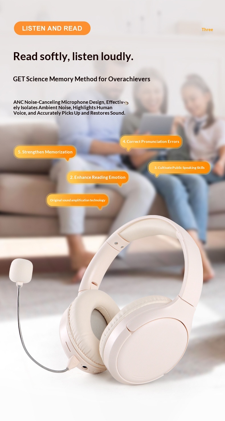 Student Ear Return Headphones Study Aid Long Battery Life Wireless Recitation Learning Headset Bluetooth 6.0_voghion.com