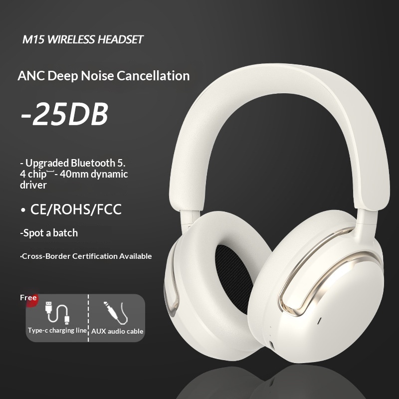 Cross-border New M15 Active Noise Cancelling Over-Ear Bluetooth Long Battery Life Wireless Sports Headphones Factory_voghion.com