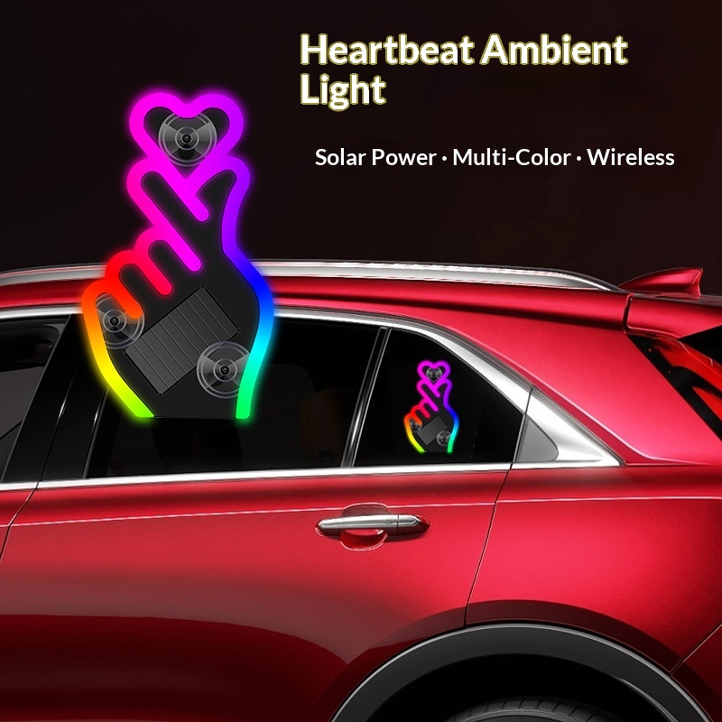 Heart Solar Decorative LED Warning Triangle Rear Window Car Fun Cute Atmosphere Light_voghion.com