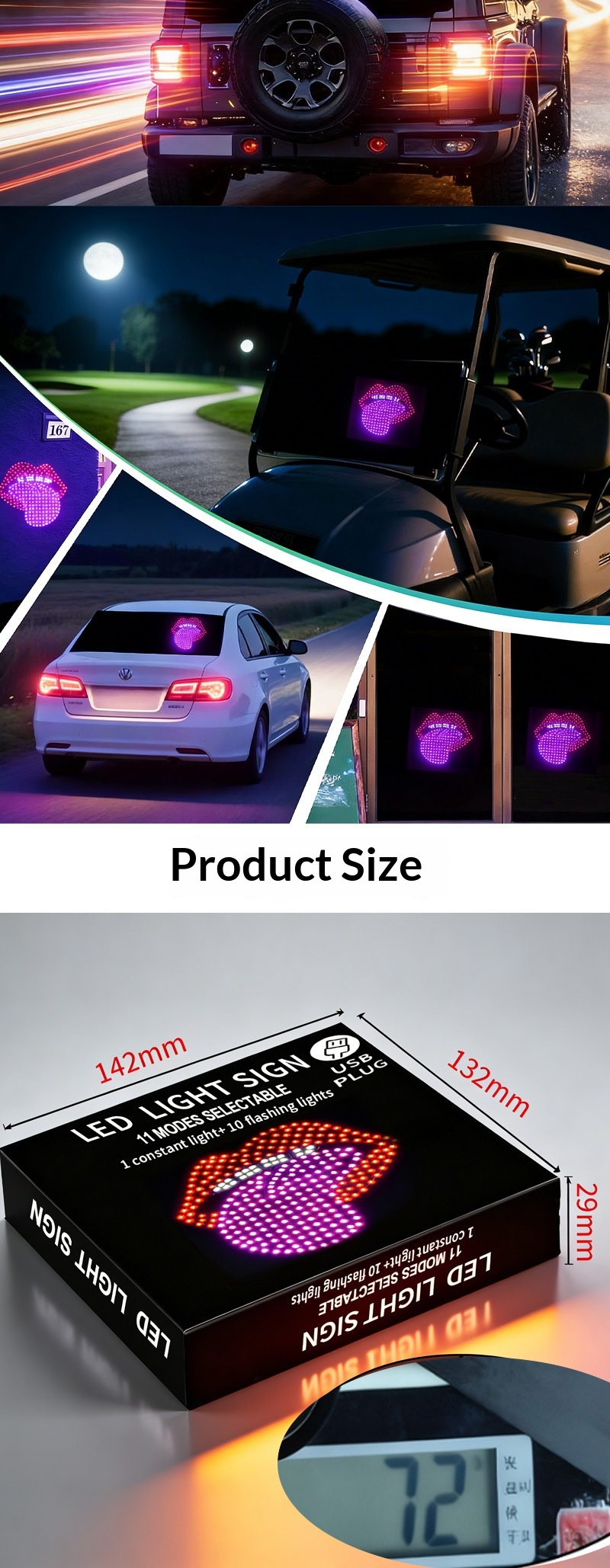 Lip-shaped Car LED Display Decorative Red Lip Personalized Modification Ambient Warning Light, Cross-border Hot Seller_voghion.com
