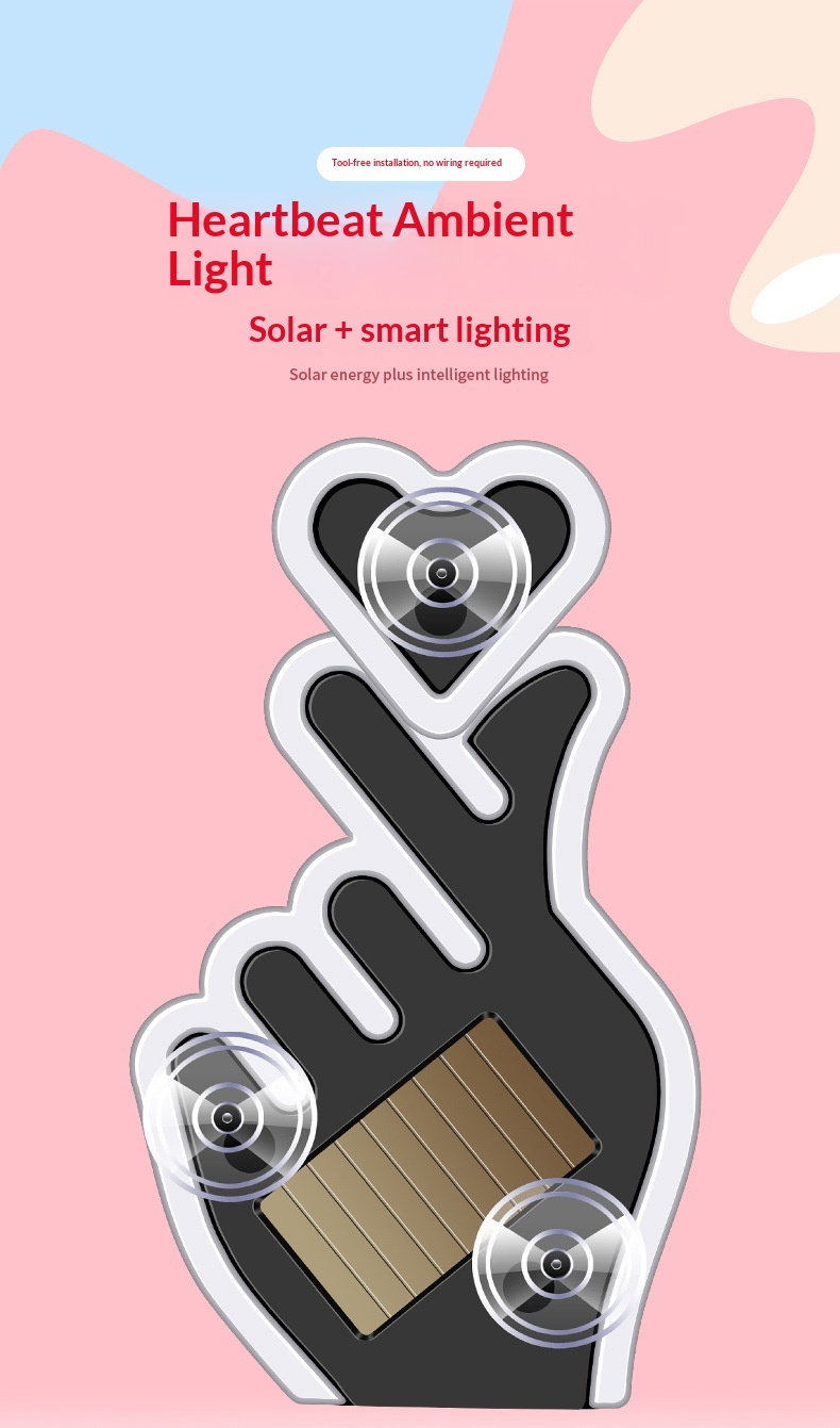 Cross-border Heart Gesture LED Decorative Bottle-shaped Car Window Atmosphere Light, Butterfly Sensor, Solar-powered_voghion.com