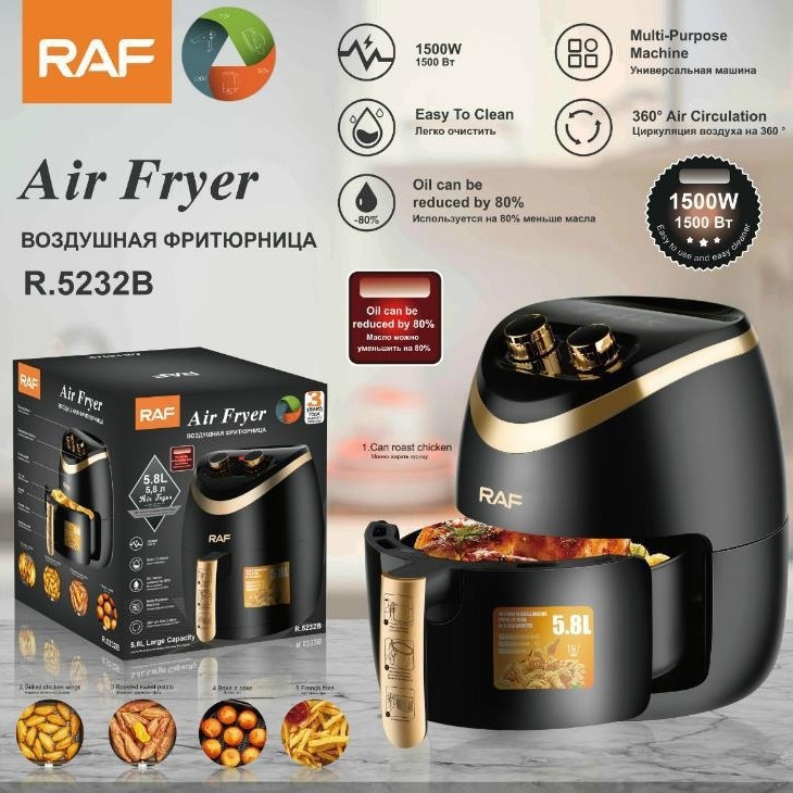 RAF US Standard Air Household Large Capacity Multi-Functional Smart French Fries Complete Automatic Fryer 5.8L_voghion.com