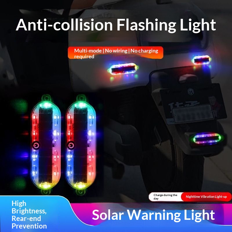 Solar LED Warning Tail Red Blue For Motorcycle Bicycle Car Anti-Collision No Wiring Flashing Light_voghion.com