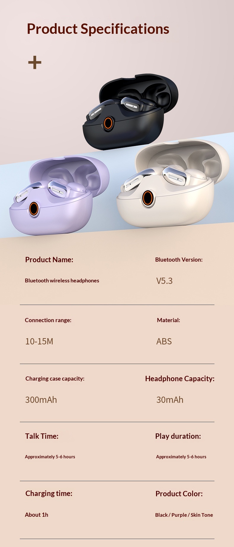 Wireless Bluetooth Earphones With Noise Cancelling And Ear Hooks_voghion.com