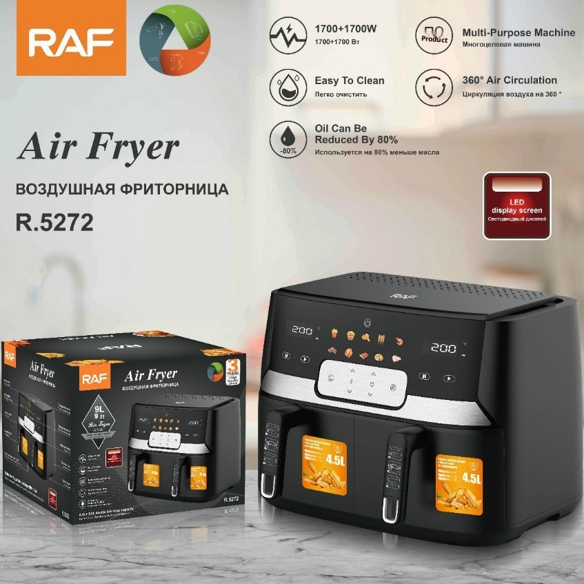 RAF EU Standard Cross-Border Tank Air Fryer Chamber Large Capacity Multi-Function Pot Dual Basket Smart Touch Screen_voghion.com