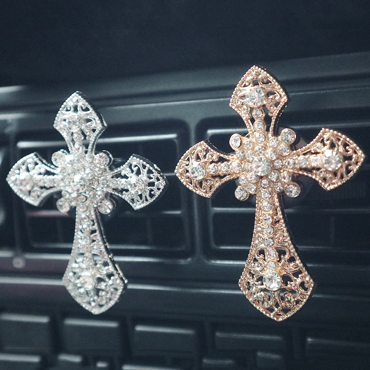 Cross-border Alloy Diamond-encrusted Cross Perfume Clip For Air Vents, Fragrance Diffuser, Car Interior Decoration_voghion.com