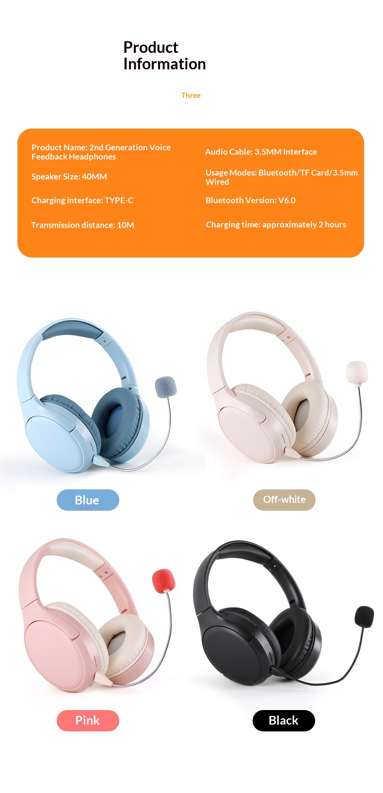 Student Ear Return Headphones Study Aid Long Battery Life Wireless Recitation Learning Headset Bluetooth 6.0_voghion.com