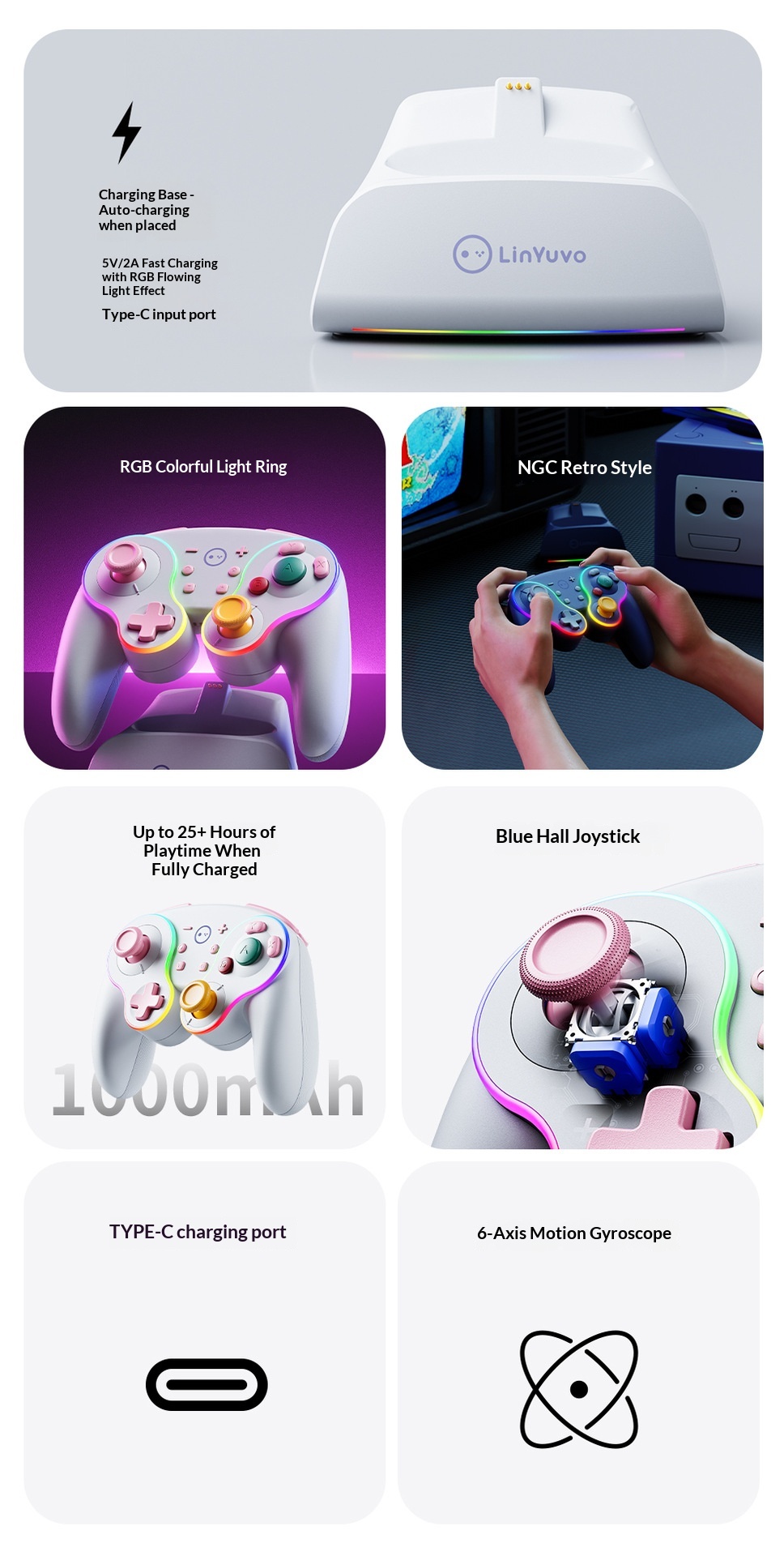 Manette de jeu rétro NGC pour Switch, modèle privé best-seller international, compatible Android et PC, avec effet Hall_voghion.com