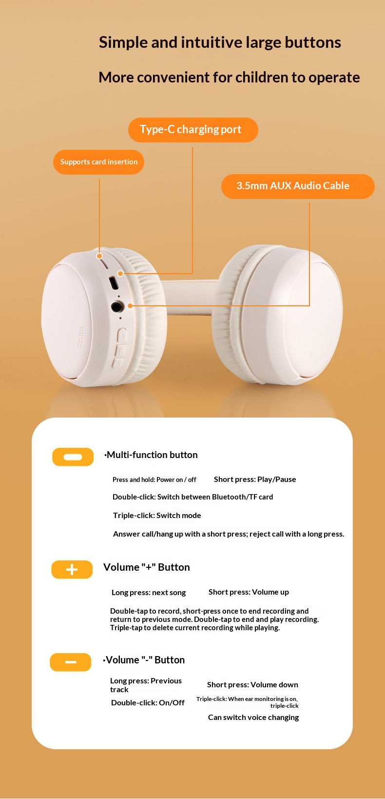 Student Ear Return Headphones Study Aid Long Battery Life Wireless Recitation Learning Headset Bluetooth 6.0_voghion.com