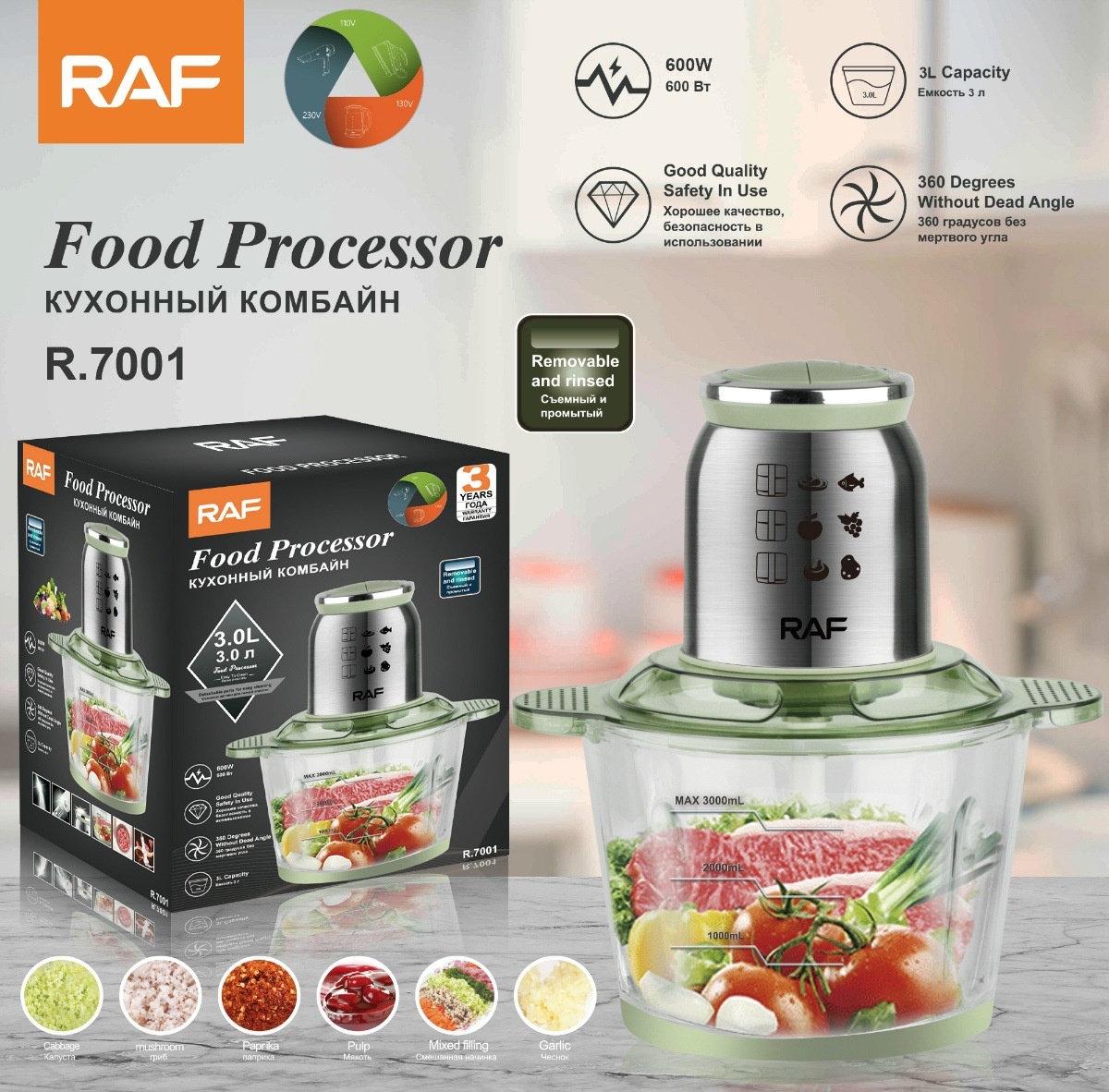 RAF European Standard Stainless Steel Automatic Electric Meat Grinder And Mixer_voghion.com